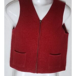 Vintage Casual Corner Red Boho Retro Wool Sleeveless  Vest Womens Medium Pockets